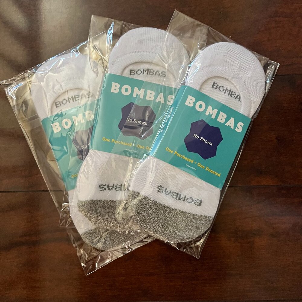 5 pairs Bombas Women's White Cushioned No Shows Socks Size Medium